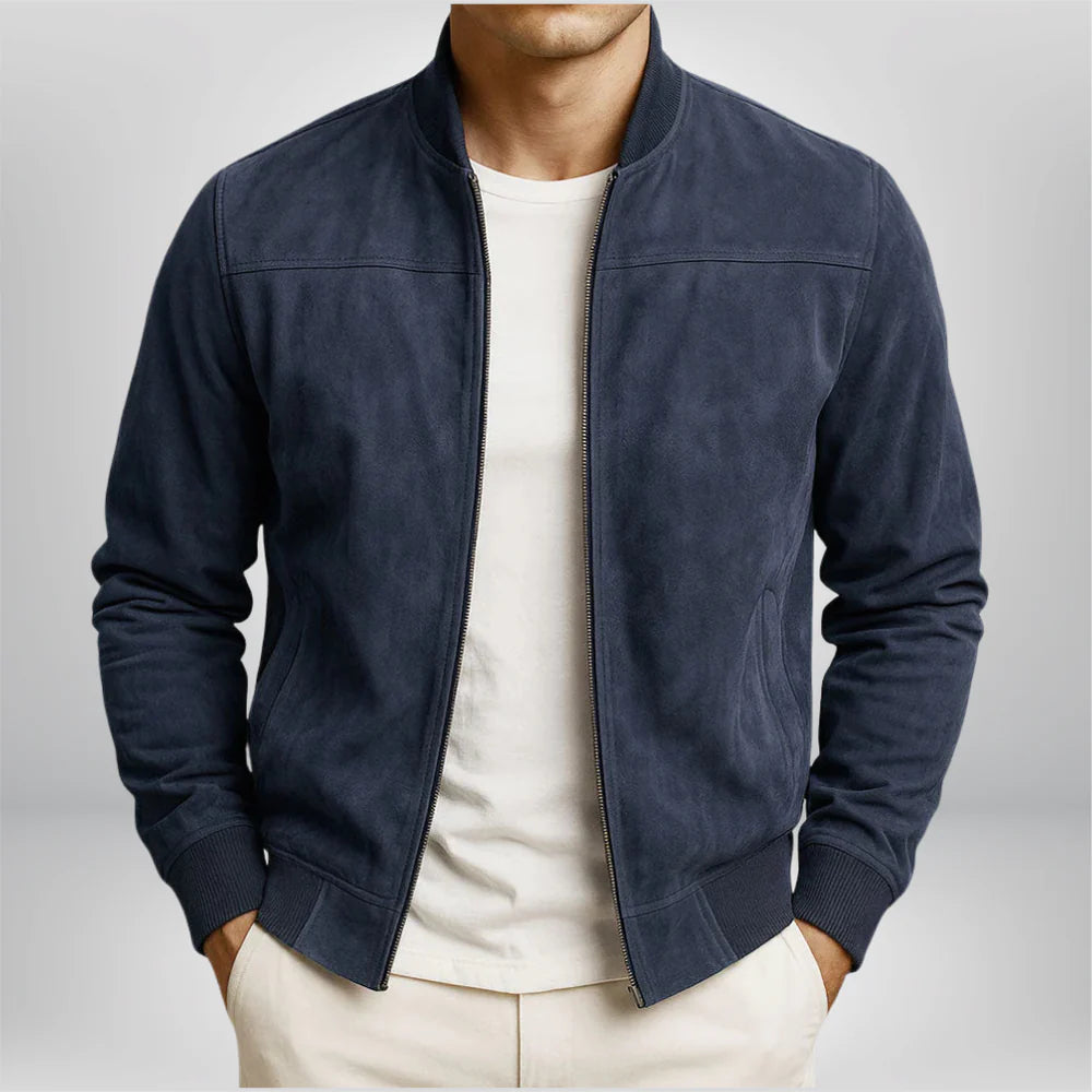 Men's Suede-Look Slim-Fit Bomber Jacket