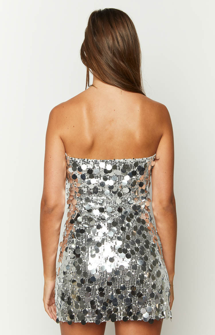 Women's Silver Sequin Bodycon Mini Dress