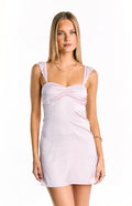Women's Light Pink Satin Lace-Strap Mini Dress