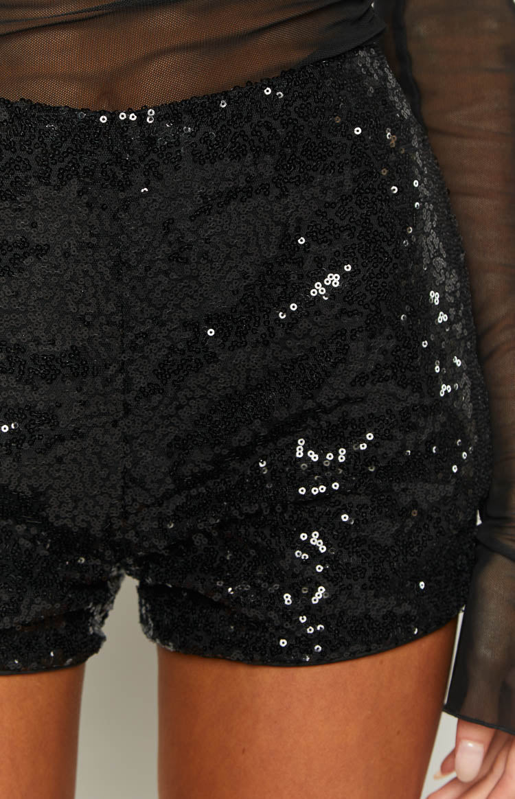 Women's Black Sequin High-Waisted Shorts