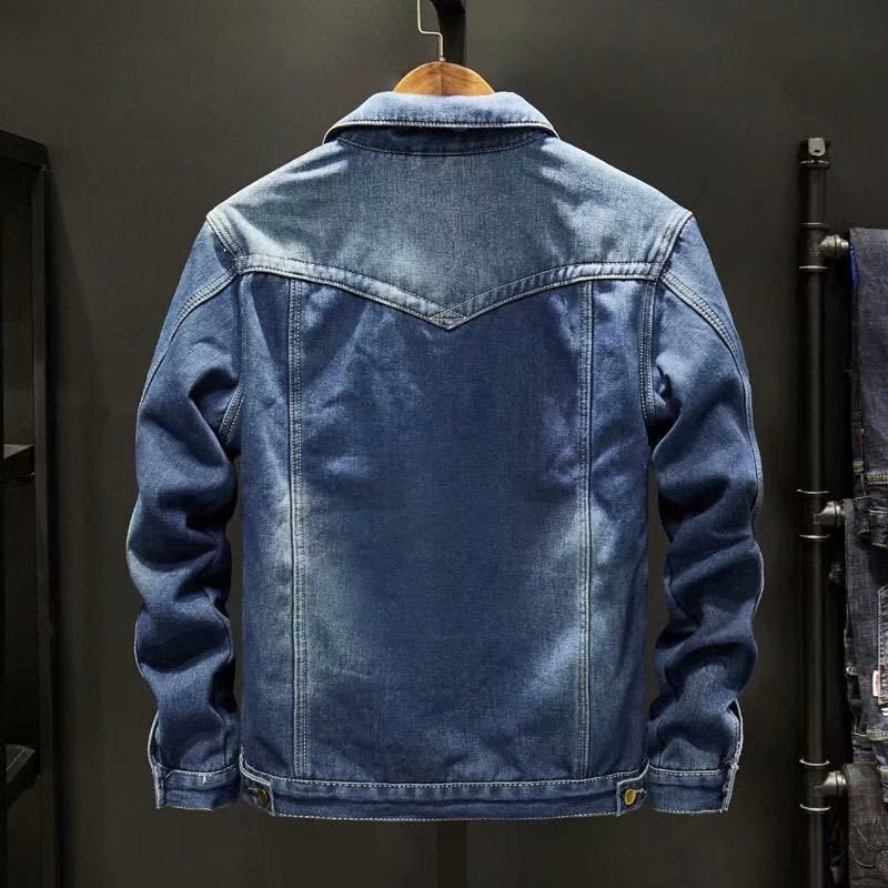 Men's Light Blue Fleece-Lined Denim Trucker Jacket