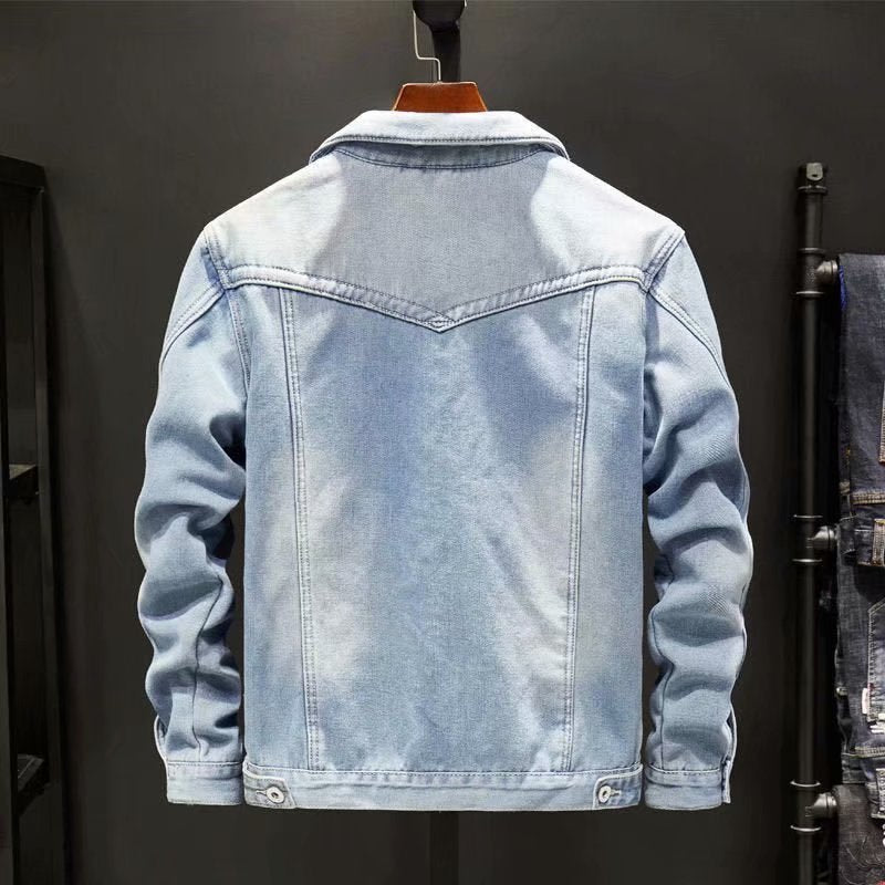 Men's Light Blue Fleece-Lined Denim Trucker Jacket