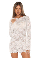 Women's White Lace Long-Sleeve Mini Dress