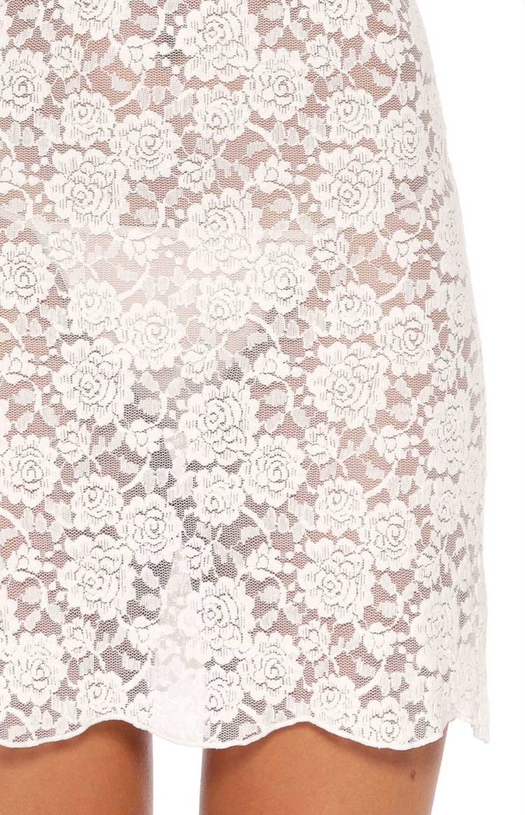 Women's White Lace Long-Sleeve Mini Dress