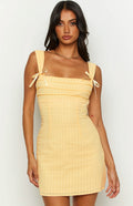 Women's Yellow Cotton Tie-Back Mini Dress