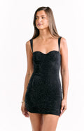 Women's Black Rhinestone Cowl-Neck Mini Dress