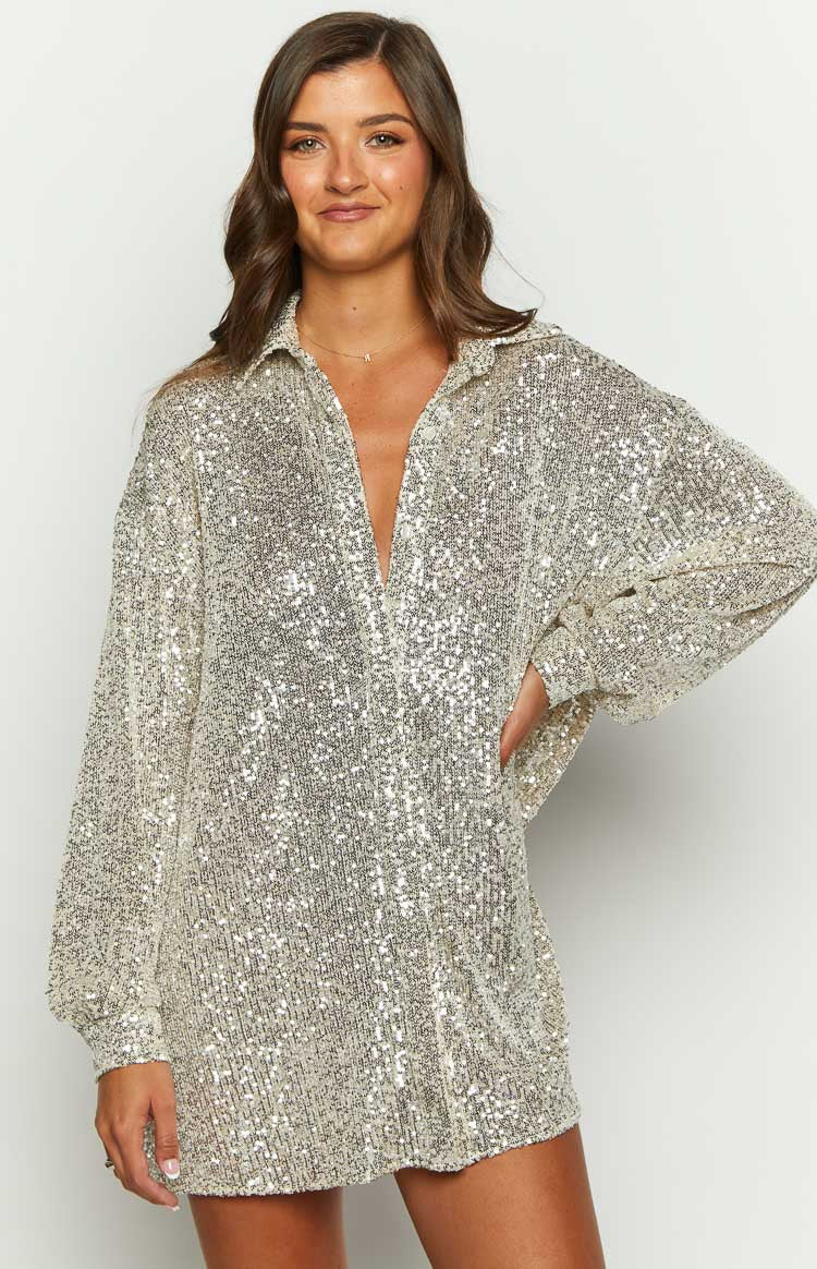 Women's Gold Sequin Long-Sleeve Shirt