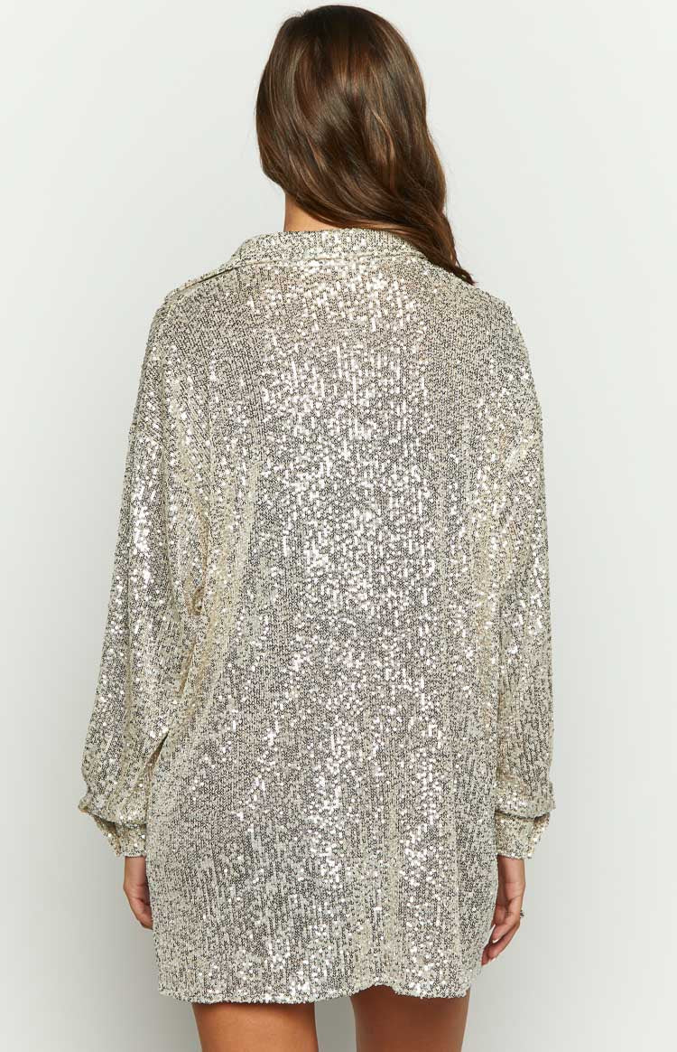 Women's Gold Sequin Long-Sleeve Shirt