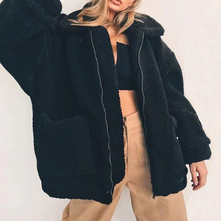Women's Oversized Full-Zip Teddy Fleece Jacket