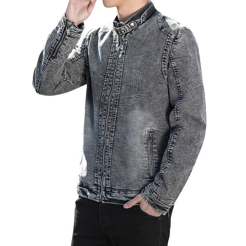 Men's Distressed Denim Zip-Up Jacket