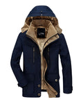 Men's Dark Blue Hooded Long Winter Parka