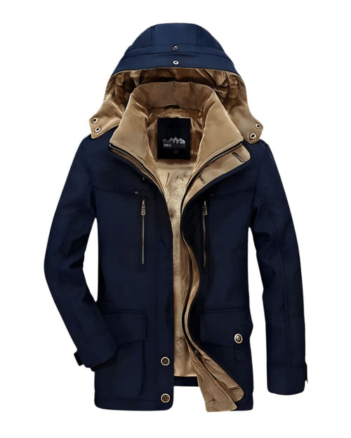 Men's Dark Blue Hooded Long Winter Parka