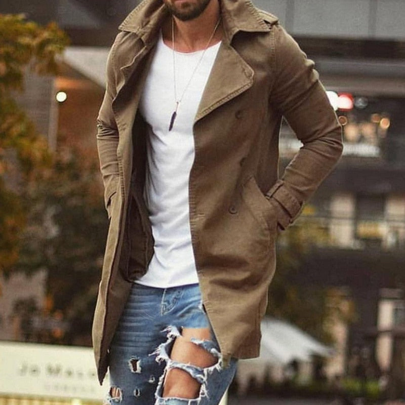 Men's Slim-Fit Mid-Length Trench Coat