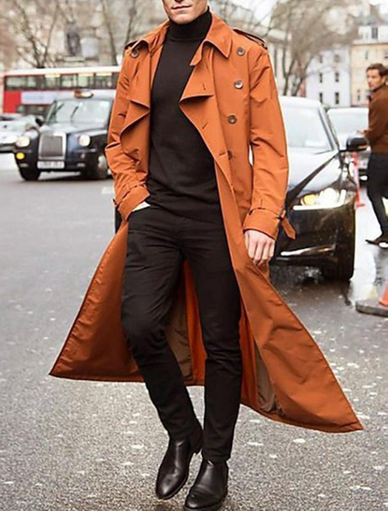 Men's Long Double-Breasted Trench Coat