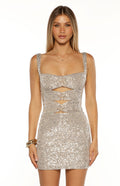 Women's Silver Sequin Cutout Mini Dress