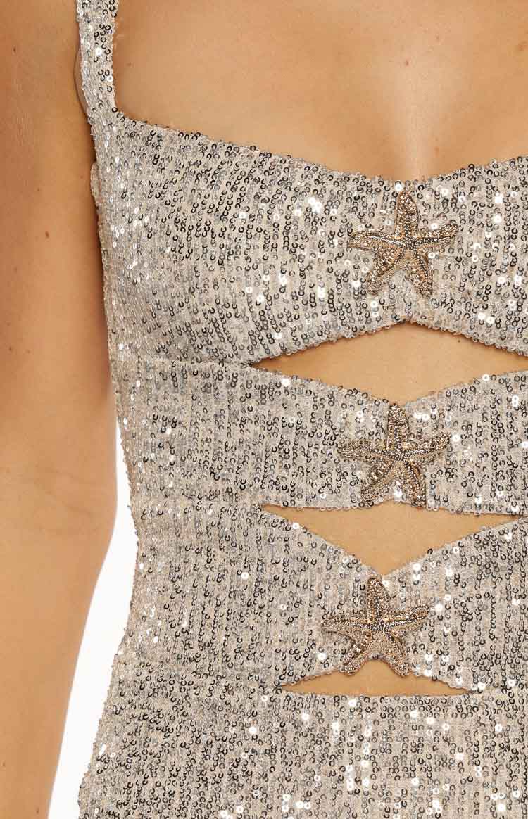 Women's Silver Sequin Cutout Mini Dress