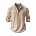 Men's Linen Henley Shirt with Roll-Up Sleeves