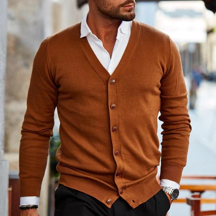Men's V-Neck Button-Front Cardigan