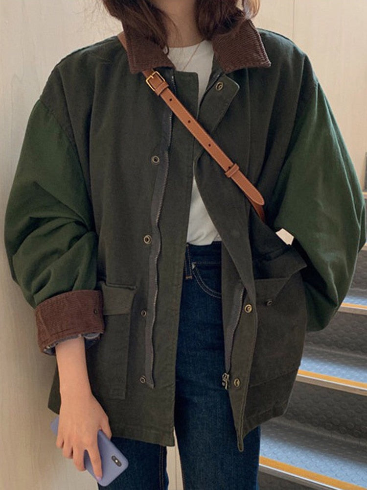 Women's Olive Green Oversized Utility Jacket